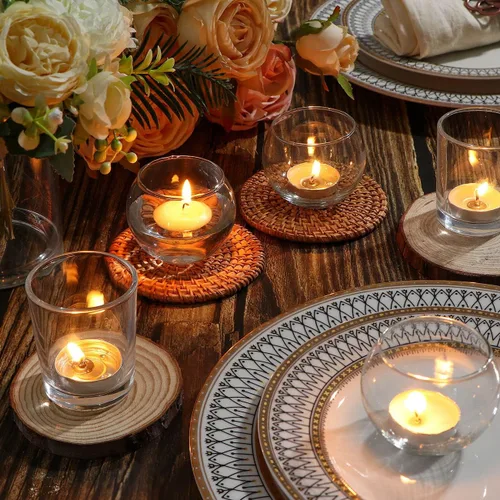 Vista 5 de DEVI 24 piezas Portavelas votivas de vidrio, portavelas de vidrio transparente para velas flotantes y luces de té, centros de mesa para bodas