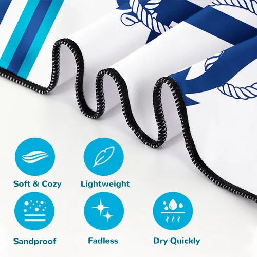 Vista 6 de Nautical Anchor - Toalla de playa extra grande, diseño de rayas blancas y azules, de secado rápido, absorbente, sin arena, suave, ligera, accesorios