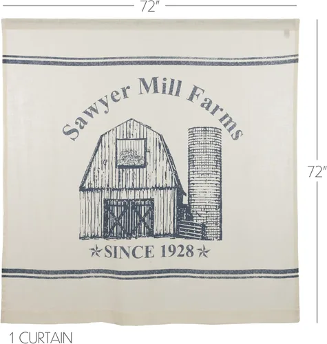 Vista 2 de VHC Brands Sawyer Mill - Cortina de ducha azul, 72 x 72 pulgadas Cortina de ducha Granero