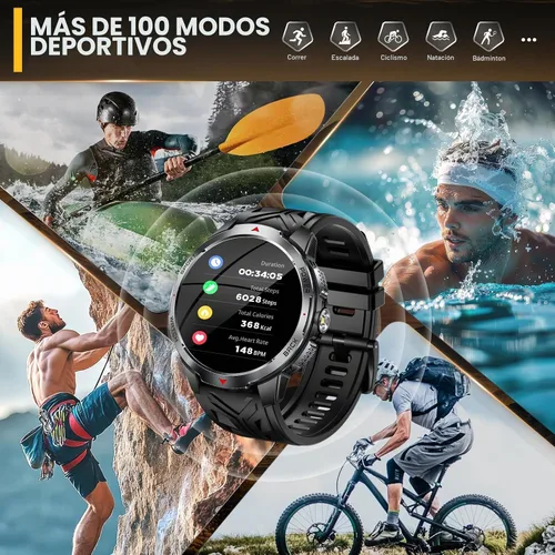 Vista 5 de Reloj inteligente militar para hombres con batería de 1100 mAh/linterna LED