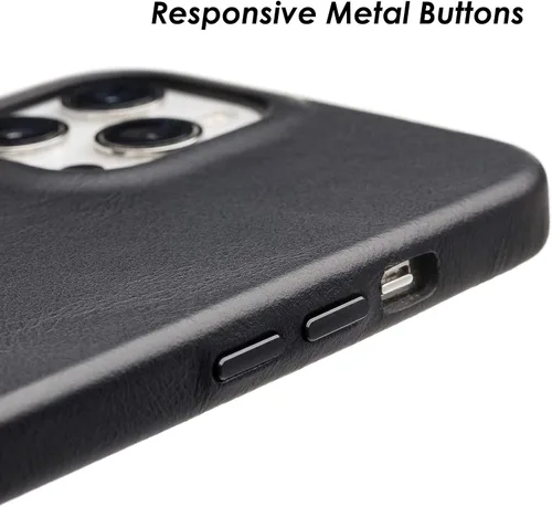 Vista 3 de Funda de teléfono delgada de cuero Wilken compatible con iPhone 15 Compatible con MagSafe y carga inalámbrica Cubierta de cuero de grano Negro