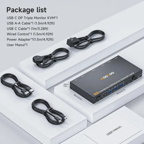 Vista 9 de Interruptor KVM USB C DP, 2 computadoras, 3 monitores, interruptor KVM MST 4K/1080P a 60Hz para 1 PC y 1 computadora portátil Share 3 monitores
