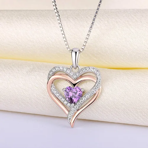 Vista 4 de YL Collar de corazón de plata de ley con colgante de corazón de doble amor para mujer, Metal