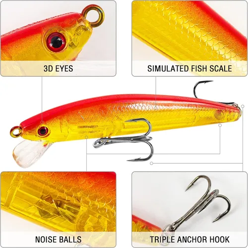 Vista 3 de Señuelos de pesca, señuelo grande y duro Minnow VIB con gancho de agudos Life-Like Swimbait Fishing Bait Popper Crankbait Vibe Sinking Señuelo