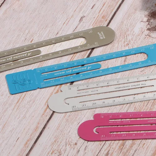 Vista 6 de HARFINGTON Regla recta 4.7 in métrica aleación de aluminio regla escala en ambos lados diseño hueco marcapáginas herramienta de medición para niños
