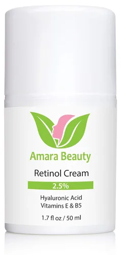 Vista 4 de Amara Organics, crema con retinol para rostro, 2.5 % con ácido hialurónico, vitaminas E y B5, 1.7 onzas líquidas
