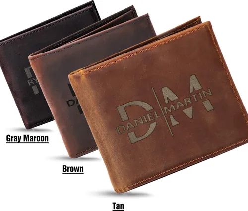 Vista 12 de Billeteras de cuero personalizadas para él, novio, marido, hombre, hijo, billetera plegable grabada para hombres, billeteras, regalo de hombre
