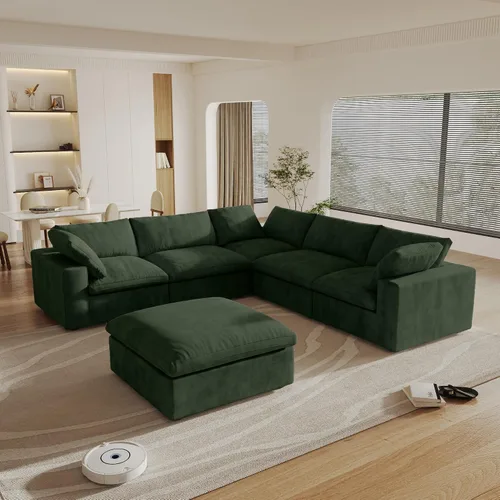 Vista 22 de Cloud - Sofá modular convertible de 80.3 pulgadas en forma de L para sala de estar con otomana de almacenamiento, sofás profundos minimalistas, Negro