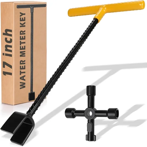 Vista 8 de Winisok - Llave de medidor de agua de 17 pulgadas con llave de utilidades multifuncional de 4 vías, herramienta de apagado de agua con varilla