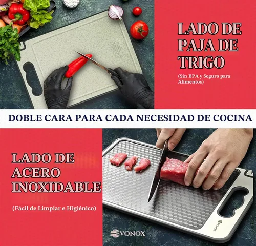 Vista 3 de Tabla de cortar de acero inoxidable para cocina, tabla de cortar de doble cara de grado alimenticio, ligera, apta para lavavajillas, fácil