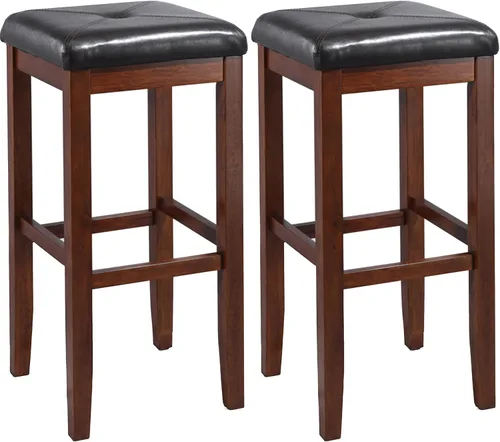 Vista 4 de Crosley Furniture Juego de 2 taburetes de bar tapizados cuadrados con altura de mostrador, color negro, 24 pulgadas