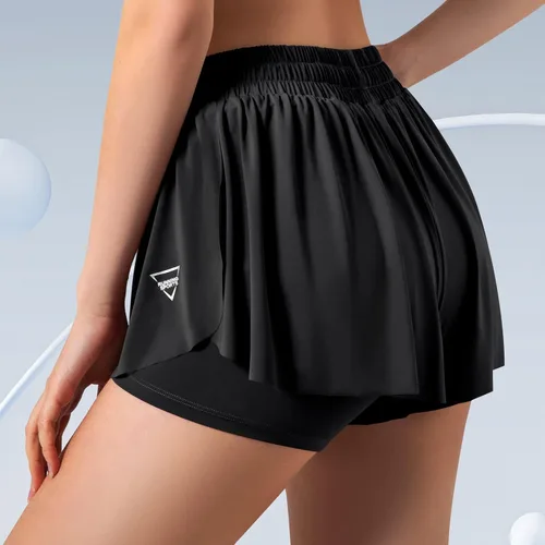 Vista 4 de Lainlight Pantalones cortos holgados para mujer, pantalones cortos atléticos de cintura alta, pantalones cortos casuales para correr con bolsillo