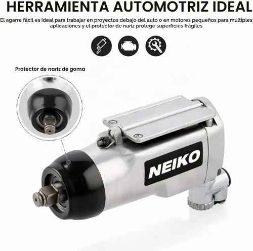 Vista 4 de Neiko 30088A - Llave de impacto de mariposa de 3/8 pulgadas, llave de aire de salida de alta potencia de 75 pies/libra, llave de impacto neumática