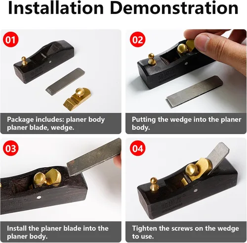 Vista 4 de Mini cepilladora de madera - Cepilladora manual de 3.2 pulgadas para carpintería, plano de corte de madera de fondo plano, plano de mano de bloque