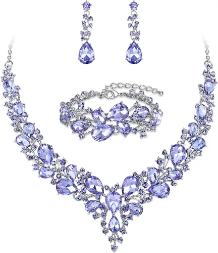 Vista 19 de BriLove - Juego de joyas de boda con cristales austriacos, collar, aretes y pulsera para mujer 01-Tono plateado transparente