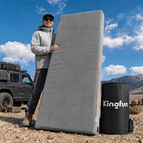 Vista 8 de Kingfun Colchón de espuma viscoelástica CertiPUR-US de 3 pulgadas, impermeable, enrollable, tapete grueso para dormir para tienda de campaña con Azul
