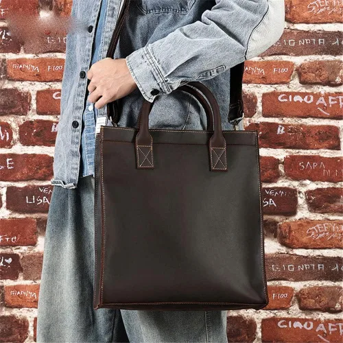 Vista 5 de Ztimi Retro Handbag Business Commuter Men's Shoulder Bag Messenger Bag Men's Bag Backpack