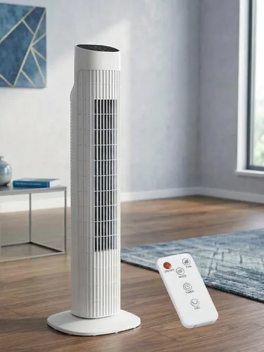 Vista 9 de Uthfy Ventilador de torre para dormitorio, ventilador oscilante de 120° con modo de sueño silencioso, 3 velocidades y 3 modos, temporizador 7.5H