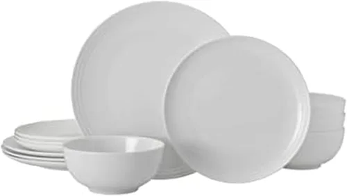 Vista 11 de Mikasa Bentlee Bone China - Juego de vajilla ligera de 12 piezas resistente a las astillas, servicio para 4, color blanco