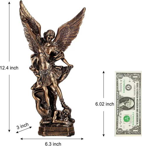 Vista 2 de Estatua de San Miguel Arcángel de 31.8 cm de bronce, estatua de San Miguel, estatuas de resina del arcángel San Miguel, estatuillas de San Miguel