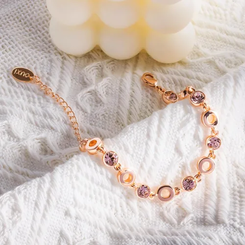 Vista 3 de Light Pink Crystal Bracelets for Women Trendy, OUXi 18K Rose Gold Plated Cubic Zirconia Wedding Tennies Jewelry Bracelets, Dainty Birthstone Hand