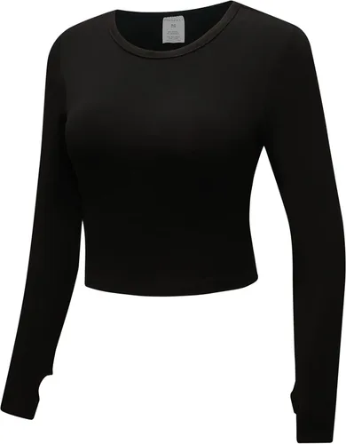 Vista 2 de OThread & Co. Camiseta corta de manga larga para mujer, cómoda con agujero para el pulgar, capa elástica básica