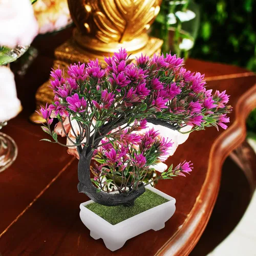 Vista 8 de Árbol bonsái artificial, color del loto, material plástico, peso del artículo 0.01 oz