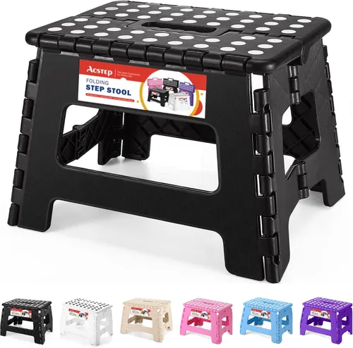 Vista 21 de ACSTEP Taburete plegable de 9 pulgadas, capacidad de 300 libras, taburetes plegables de plástico para niños y adultos, taburete plegable adecuado