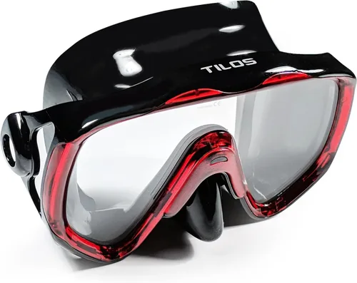 Vista 4 de Tilos Titanica, máscara de lente única para buceo y snorkel (negro, adulto)