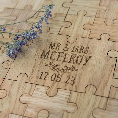 Vista 4 de Libro de invitados de boda, rompecabezas alternativo, libro de visitas personalizado, piezas de madera grabadas con láser para fiesta, compromiso