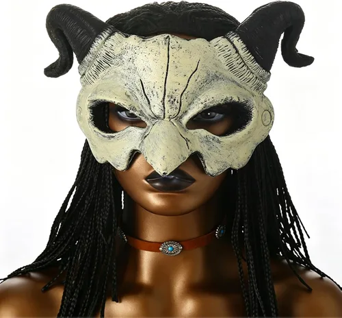 Vista 6 de Soochat Devil Mask Demon Mask Scary Half Face Mask for Cosplay Halloween Masquerade Costume Party Accessories