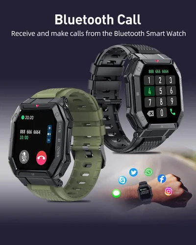 Vista 6 de Reloj inteligente con pantalla HD de 1.85 pulgadas, rastreador de ejercicio/llamada Bluetooth/modo deportivo, relojes inteligentes tácticos para 2