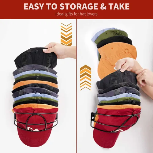 Vista 5 de Livelab Soporte de pared para sombreros, [paquete de 2] organizador de sombreros de metal para gorras de béisbol, soporte para gorras de Negro