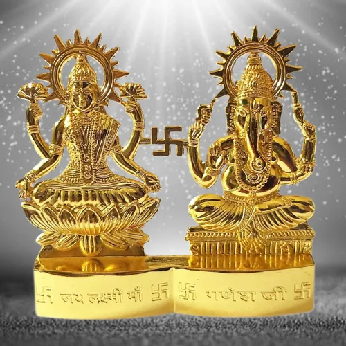 Vista 5 de Laxmi Ganesha Lakshmi & Ganesha - Estatua de ídolo de Laxmi Ganesh Murti [2.8 pulgadas, tamaño pequeño] – para Mandir Home, regalo indio Diwali