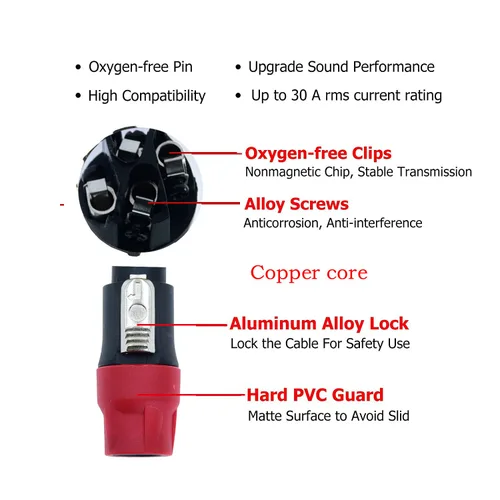 Vista 3 de Speak on Paquete de 2 cables de altavoz profesional Speakon a Speakon macho calibre de bloqueo de cable de cable de audio profesional de 12 AWG