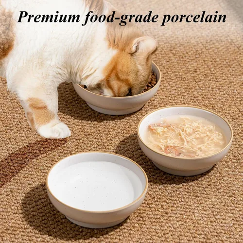 Vista 7 de Platos de cerámica para gatos para alimentos y agua, seguros de porcelana de grado alimenticio, 5.3 pulgadas, paquete de 3 platos y platos