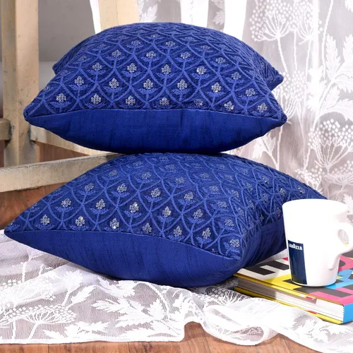Vista 3 de Fundas de cojín decorativas azules pequeñas de 12 x 12 pulgadas, fundas de almohada bordadas con lentejuelas para sofá cama, paquete de 2 fundas