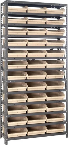 Vista 323 de Quantum QSBU-245BK Heavy Duty Shelving Unit with (7) Shelves and (24) QUS245 Black Bins for Garage Warehouse Storage Distribution 400 lb Load