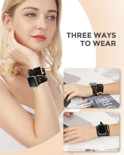 Vista 4 de Compatible con correa de reloj de 1.575 pulgadas para mujer Series 8/7/6/SE, pulseras de cuero de gamuza con cierre ajustable para series 5/4/3/2/1