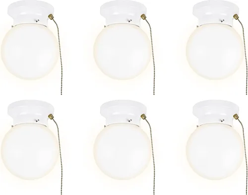 Vista 10 de Ultralux Montaje empotrado de vidrio LED utilitario de 6 pulgadas con cadena de tracción, lámpara de globo - 500 lúmenes 3000K lámpara para armario