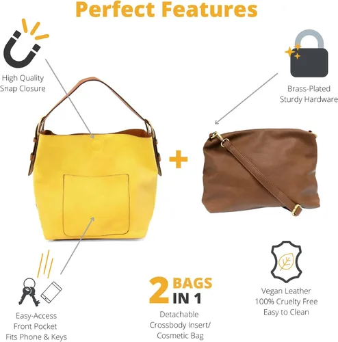 Vista 2 de Joy Susan - Bolsa clásica 2 en 1 para mujer, estilo hobo, Amarillo, talla única