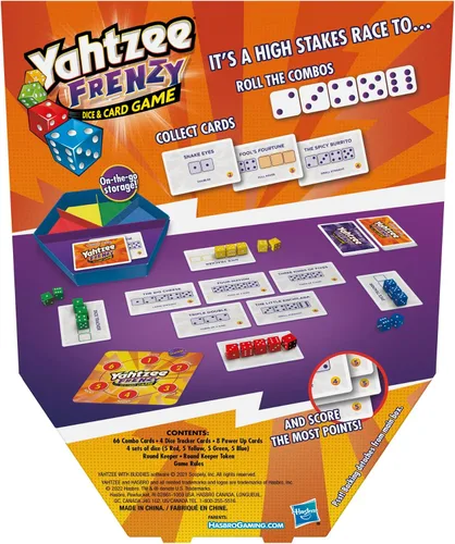 Vista 2 de Hasbro Gaming Yahtzee Frenzy Juego de dados y cartas, juego de dados de ritmo rápido, juegos de cartas para familias y niños, juegos familiares