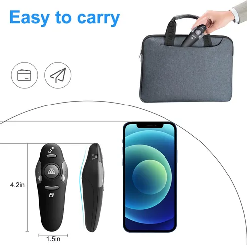 Vista 7 de 2 unidades de clicker inalámbrico para presentaciones de PowerPoint, control remoto de presentador inalámbrico con puntero láser, clickers