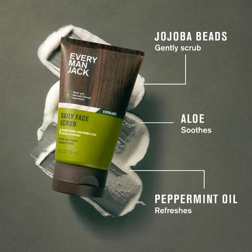 Vista 2 de Every Man Jack Exfoliante facial suave para hombres, exfolia la piel muerta, hidrata y revive la piel cansada con cuentas de jojoba, ácido