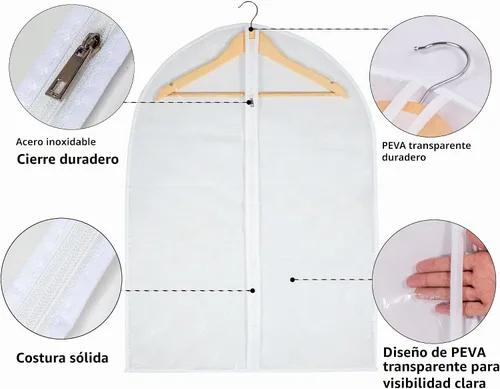 Vista 3 de Bolsa de ropa transparente para almacenamiento en el armario, bolsas de vinilo para colgar ropa, bolsas cortas para colgar ropa, fundas de abrigo