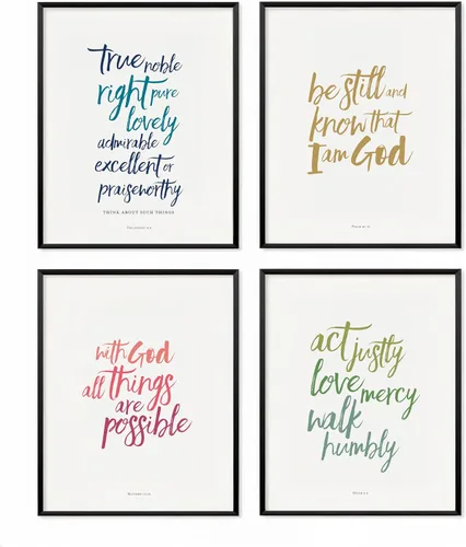 Vista 10 de Scripture - Arte de pared – Pinceles de caligrafía con versículos bíblicos, juego de 4 – Decoración cristiana para el hogar para sala de estar