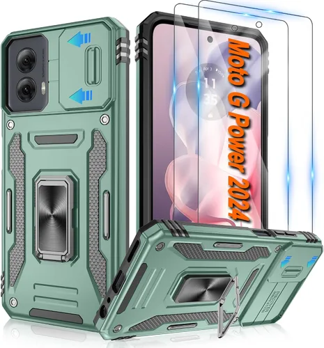 Vista 66 de Atump Funda para Motorola Moto G Play 2024 (4G) con [paquete de 2] protector de pantalla HD y cubierta para cámara deslizante, soporte de anillo