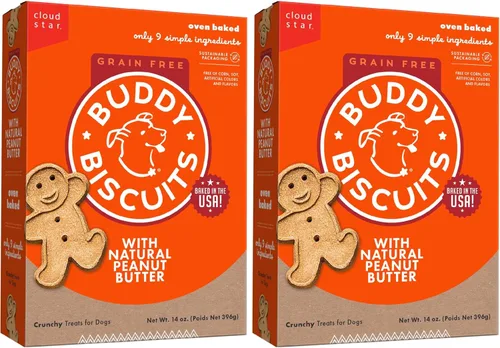Vista 11 de Buddy Biscuits Grain Free Dog Treats, al horno en los EE. UU., Trate de gran tamaño con mantequilla de maní natural 14 oz Sin granos, golosinas