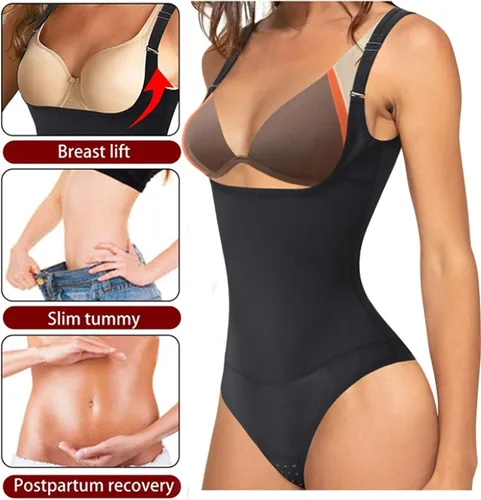 Vista 6 de Body moldeador de cintura para mujer, cuerpo completo, corsé para debajo del busto, faja moldeadora de busto abierto, control de abdomen