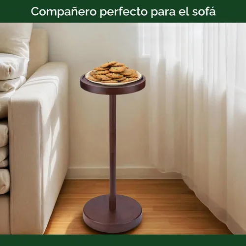 Vista 6 de Mesa auxiliar con pedestal de madera maciza de acacia - Mesa redonda pequeña para Martini